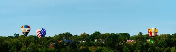 Árvore Parque Cheio Com Balões Começando Tomar Voo — Fotografia de Stock
