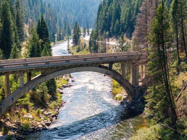 Beautiful wild Idaho river with iconic bridge clipart