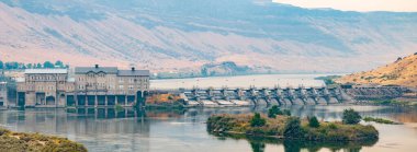 Forest fire smoke on the Snake River at Swan Falls Dam clipart