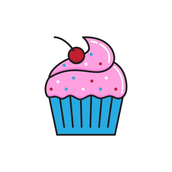 Cupcake Mit Rosa Sahne Und Einer Kirsche Auf Weißem Hintergrund — Stockvektor