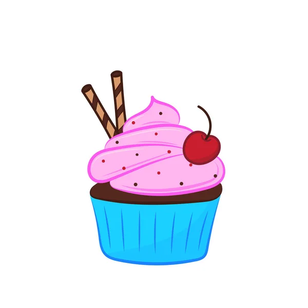 Cupcake Chocolat Avec Cerise Conception Pour Boulangerie Enseigne Café Conception — Image vectorielle