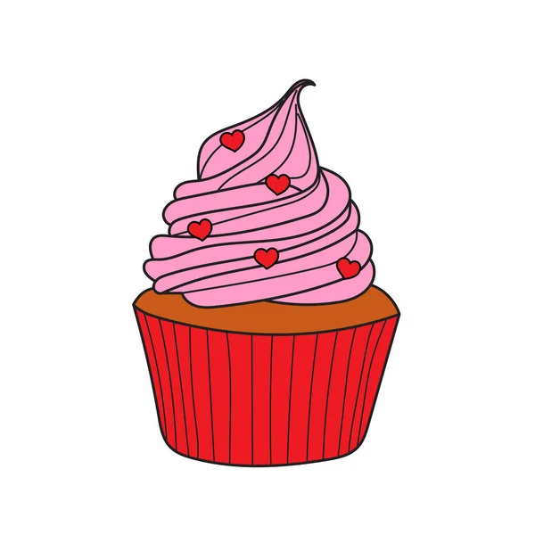 Leicht Luftiger Pinkfarbener Keks Zum Geburtstag Süßer Cupcake Mit Herzen — Stockvektor