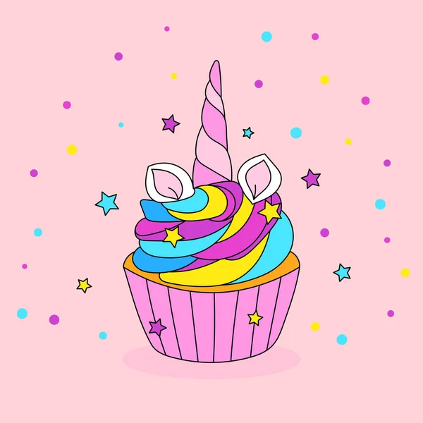 Disegno Cupcake Unicorno Buon Compleanno Bambino Design Banner Festivo Ragazze — Vettoriale Stock
