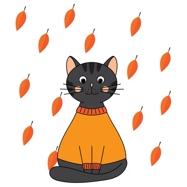 Vector Ilustración Carácter Diseño Lindo Gato Con Suéter Para Otoño — Archivo Imágenes Vectoriales