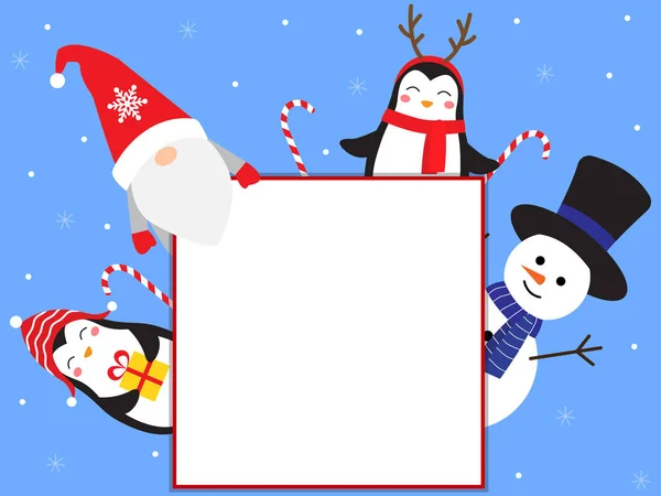 Weihnachtsgrußkarte Mit Platz Für Text Weihnachtskarte Mit Pinguinen Schneemännern Und — Stockvektor