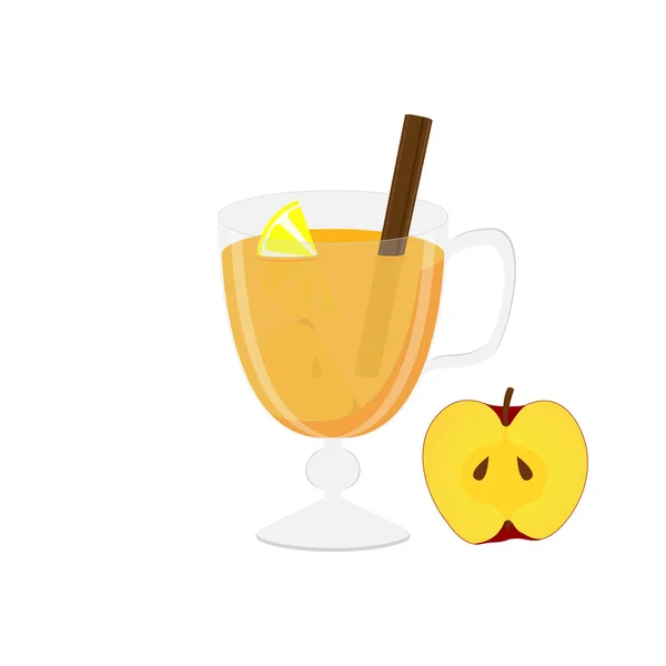 Verre Punch Aux Pommes Cannelle Citron Dans Style Dessin Animé — Image vectorielle