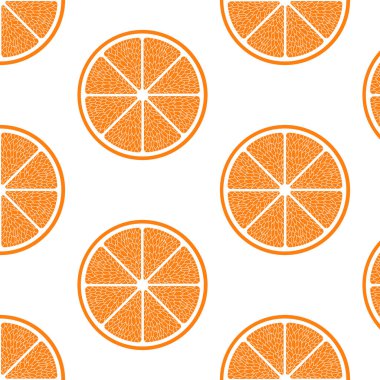 Beyaz arka planda portakalların kusursuz vektör deseni. Ambalaj kağıdı, arkaplan, pankart, kumaş, kapak için 