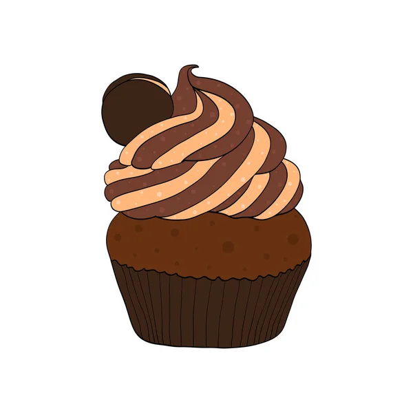 Delizioso Muffin Cupcake Con Gocce Cioccolato Biscotti Crema Illustrazione Vettoriale — Vettoriale Stock