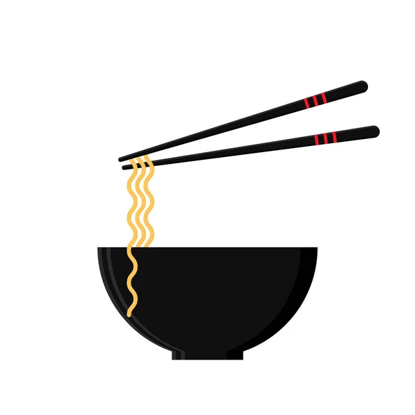 Чашка Японской Лапши Палочками Японская Миска Лапшой Плоском Стиле Японская — стоковый вектор