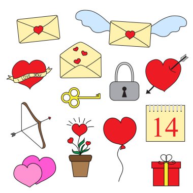 Sevgililer Günü için kalpleri olan vektör çizimleri. Etiket, tasarım, kartlar ve benzerleri için siyah ve kırmızı karalamalar