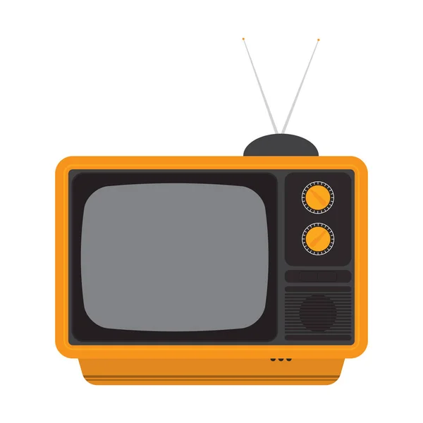 Retro Telewizja Płaski Pomarańczowy Telewizor Symbolem Ikony Anteny Izolowany Białym — Wektor stockowy