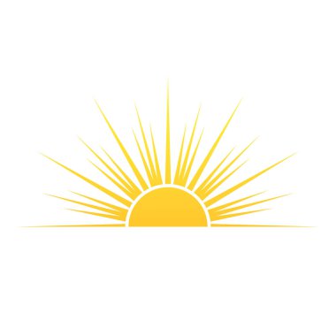 Güneşin yarısının doğuşu ve batışı. Düz stil. Vektör illüstrasyonu beyaz arkaplanda izole edildi