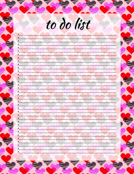 Cute Letter Format List Template Captions Decorative Print Hearts Organizer — Stockový vektor