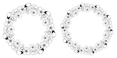 Spring wreath of cherry blossoms. Round frame with space for text. Template for postcard, invitation card, banner. Vector illustration on transparent background