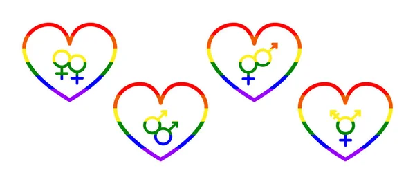 Lgbt Symbols Pride Freedom Hearts Rainbow Colors Mirror Venus Mars — Stockový vektor