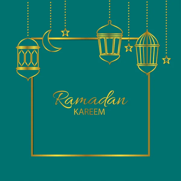 Beautiful Greeting Card Islamic Lanterns Stars Crescent Moon Holy Month — Stock Vector