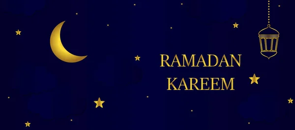 ラマダーンカレム金の月の水平販売ヘッダーまたはバウチャーテンプレート 3Dペーパーカット雲と夜空の星ダークブルーの背景 ベクターイラスト — ストックベクタ