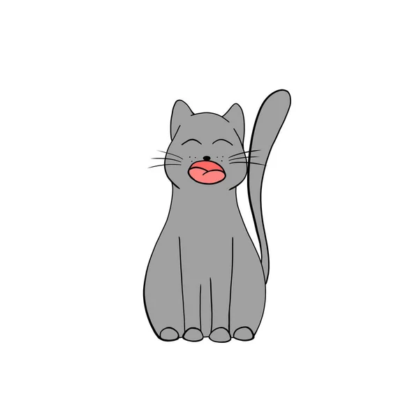 Vtipná Šedá Kočka Rozrušená Mňouká Ilustrace Charakter Kresleného Zvířete — Stock fotografie
