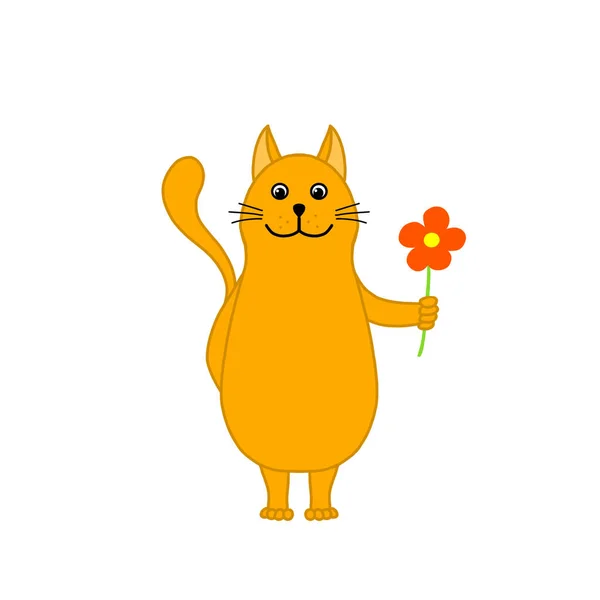 Rolig Tecknad Rödhårig Katt Med Blomma Bild Ritad Med Tablett — Stockfoto