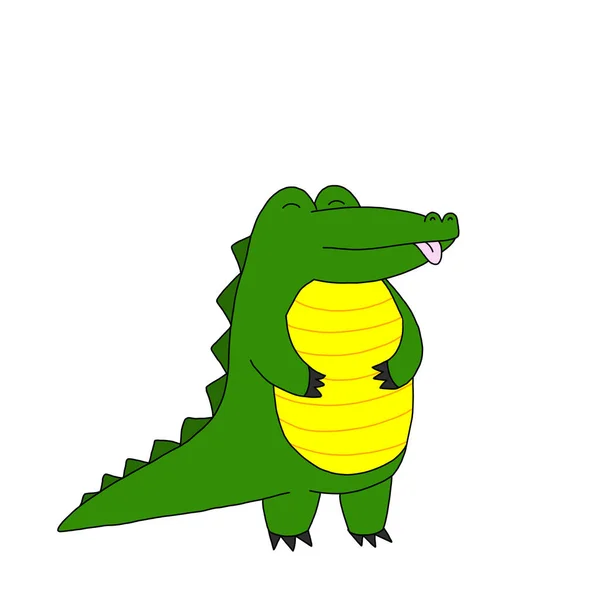 Веселий Товстий Крокодил Алігатор Погладжує Живіт Милий Намальований Символ Руки — стокове фото
