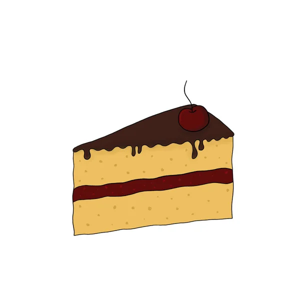 Scheibe Biskuitteig Cliparts Cartoon Ein Stück Kuchen Mit Schokoladenglasur Und — Stockfoto