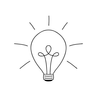 Vektör içinde ampul işareti (fikir sembolü) çizimi. El çizimi karalama işareti. Doodle tarzı ampul şeffaf arkaplanda izole edildi