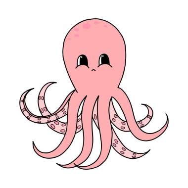 Beyaz arka planda izole edilmiş şirin çizgi film ahtapotu. Karalama biçiminde çocuk vektör illüstrasyonu