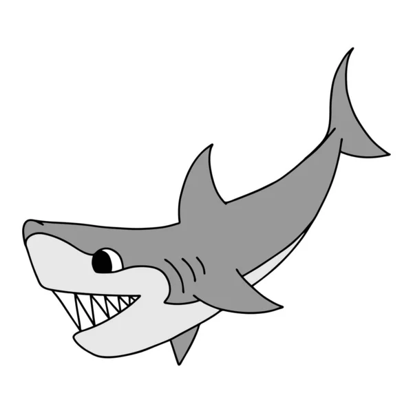 Tiburón Caricaturesco Malvado Aislado Sobre Fondo Blanco Ilustración Vectorial Infantil — Vector de stock