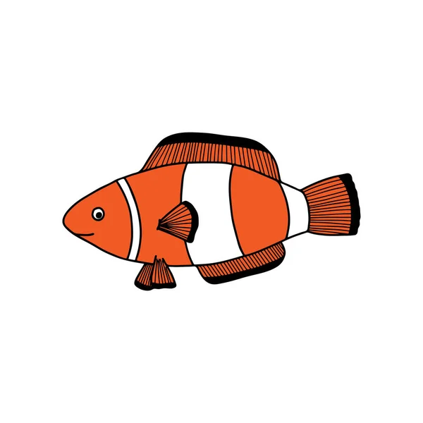 Cute Clownfish Kreskówki Białym Tle Ilustracja Wektor Dziecka Stylu Doodle — Wektor stockowy