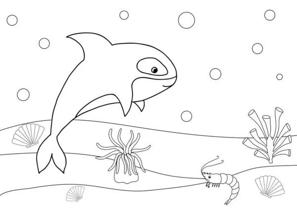 かわいい漫画キラー クジラ 子供のための絵本かページ マリンライフ — ストックベクタ