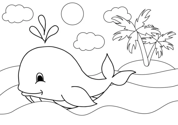 Słodki Kreskówkowy Wieloryb Kolorowanka Lub Strona Dla Dzieci Życie Morskie — Wektor stockowy