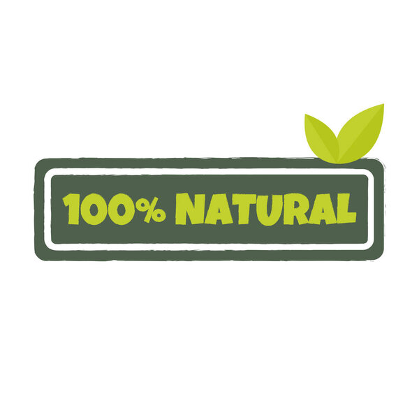 100 percent natural sticker, label, badge, logo. Vector stamp 100% natural product. Ecology icon. Logo template with leaves for organic and eco