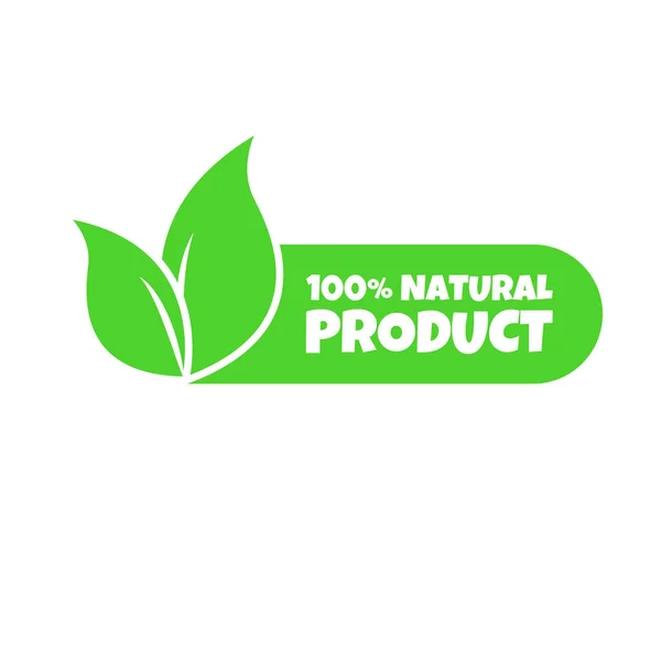 100 的天然产品更新鲜 生态学图标 添加叶子的有机环保产品的搅拌模板 在白色背景上孤立的向量图 — 图库矢量图片