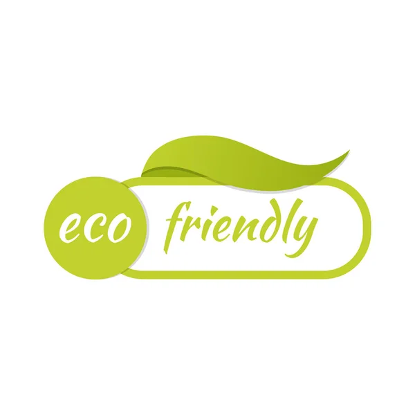 Ecoの友好的なプロダクトステッカー ラベル バッジおよびロゴ エコロジーアイコン 有機および環境に優しいプロダクトのための葉が付いているロゴのテンプレート ベクトルイラスト — ストックベクタ