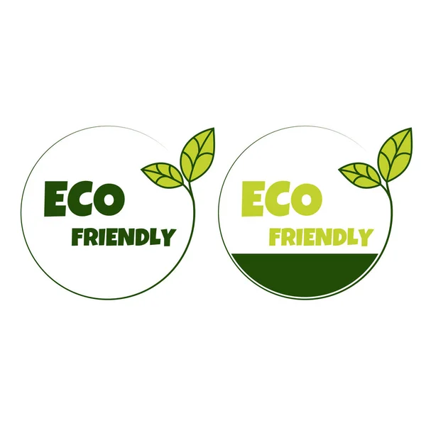 環境に優しいステッカー ラベル バッジ エコロジーアイコン 緑の葉を持つ有機製品のスタンプテンプレート 白い背景に隔離されたベクトルイラスト — ストックベクタ