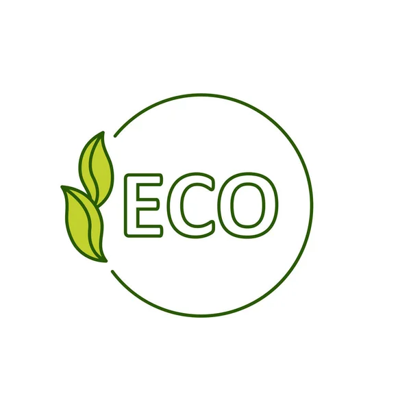 エコ製品ステッカー ラベル バッジ エコロジーアイコン 緑の葉を持つ有機製品のスタンプテンプレート 白い背景に隔離されたベクトルイラスト — ストックベクタ