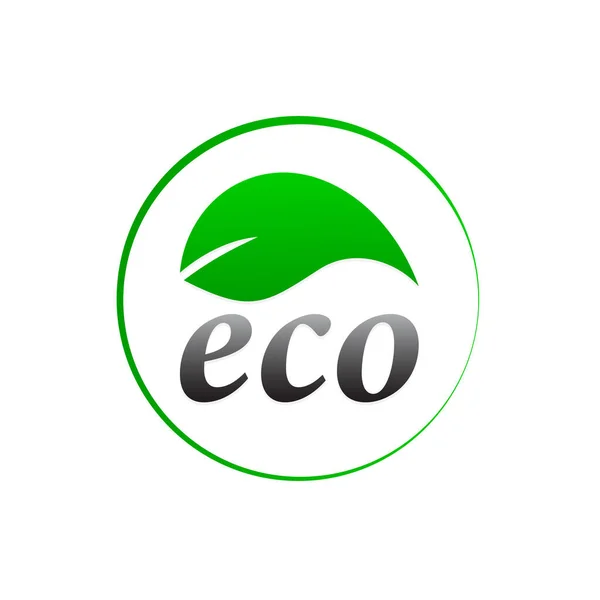 环保贴纸 生态学图标 绿色叶子有机产品的印章模板 在白色背景上孤立的向量图 — 图库矢量图片