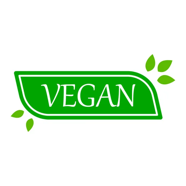 ビーガン食品ステッカー ラベル バッジ エコロジーアイコン ビーガン製品の緑の葉が付いているロゴテンプレート 白い背景に隔離されたベクトルイラスト — ストックベクタ