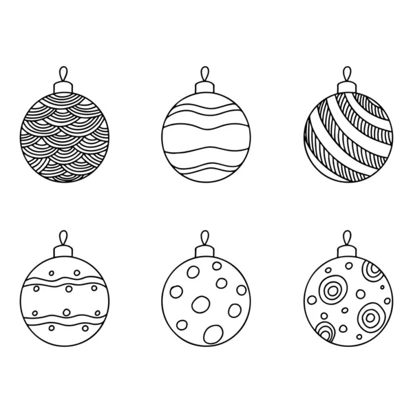 Doodle Ilustrace Vánočních Ozdob Novoroční Slavnostní Dekorace Jednoduchá Vektorová Kresba — Stockový vektor