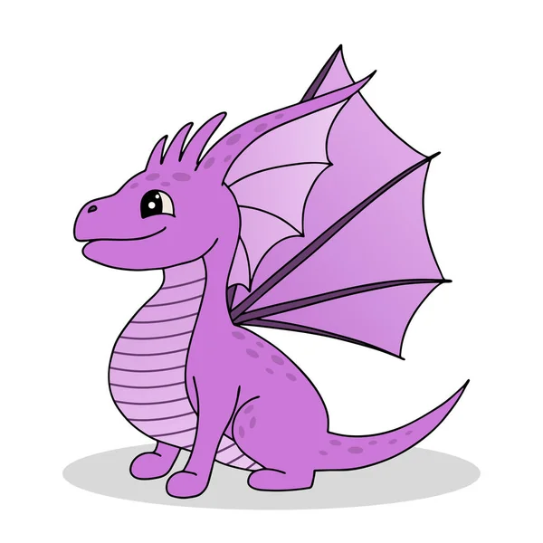 Petit Dragon Lilas Dessin Animé Mignon Avec Cornes Ailes Queue — Image vectorielle