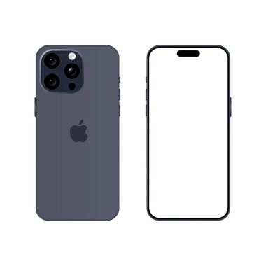 Iphone 15 Pro modeli. Mavi titanyum rengi. Ön görüş ve arka görüş. Vektör modeli. Vektör illüstrasyonu