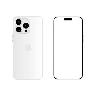 Iphone 15 Pro modeli. Beyaz titanyum rengi. Ön görüş ve arka görüş. Vektör modeli. Vektör illüstrasyonu