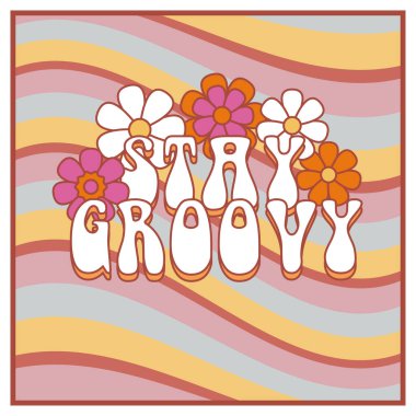 Groovy hippie 60s 70s sticker. Funny cartoon lettering with peace, Love. Sticker in trendy retro psychedelic cartoon style. Flower power. Good vibes. Stay groovy