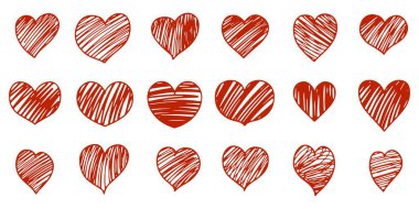 El çizimi karalama kalp seti. Vektör illüstrasyonu