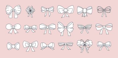 Bow set. Hand drawn illustration. Collection for celebration design and anniversary. Vector vintage illustration clipart