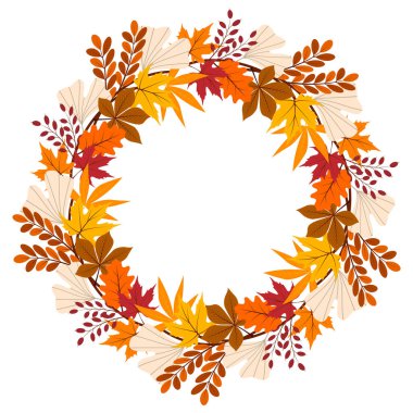 Şeffaf arkaplanda yaprakları olan sonbahar çerçevesi. Vektör illüstrasyonu