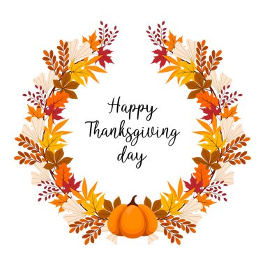 Balkabağı ve sonbahar yaprakları çerçevesi. Şükran Günü tebrik kartın kutlu olsun. Şeffaf arkaplanda vektör illüstrasyonu