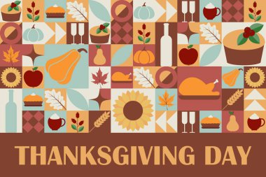 Şükran Günün kutlu olsun. Tatil tasarımı. Poster, arkaplan, afiş, yazılı tebrik kartı şablonu. Vektör illüstrasyonu