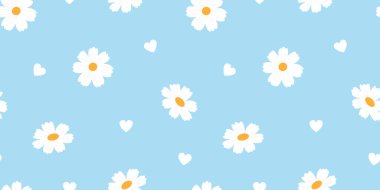 Papatyalar ve kalplerle kusursuz bir desen. Kumaş, ambalaj, tebrik kartları, posterler için uygun. Vektör illüstrasyonu