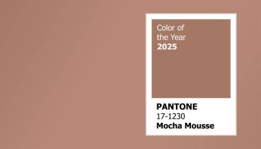2025 'in Mocha Mousse rengi. Kare çerçeveli bir arkaplan. Renk konsepti. Vektör illüstrasyonu